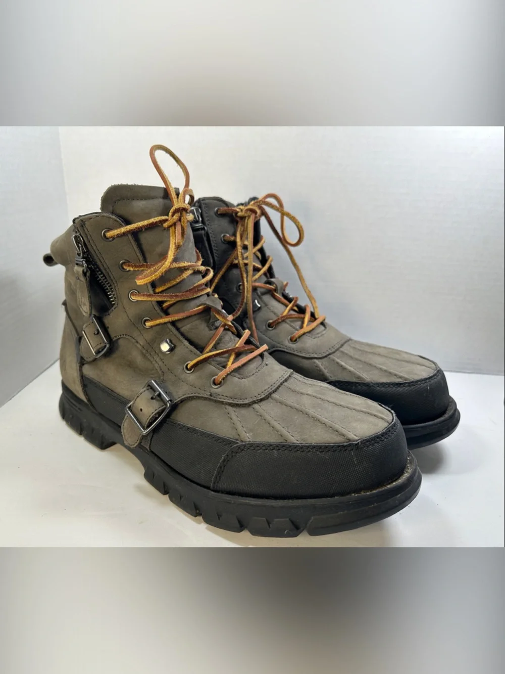 Polo by Ralph Demond Snow Boots Lauren Gray Brown Lace-Up Men's 13